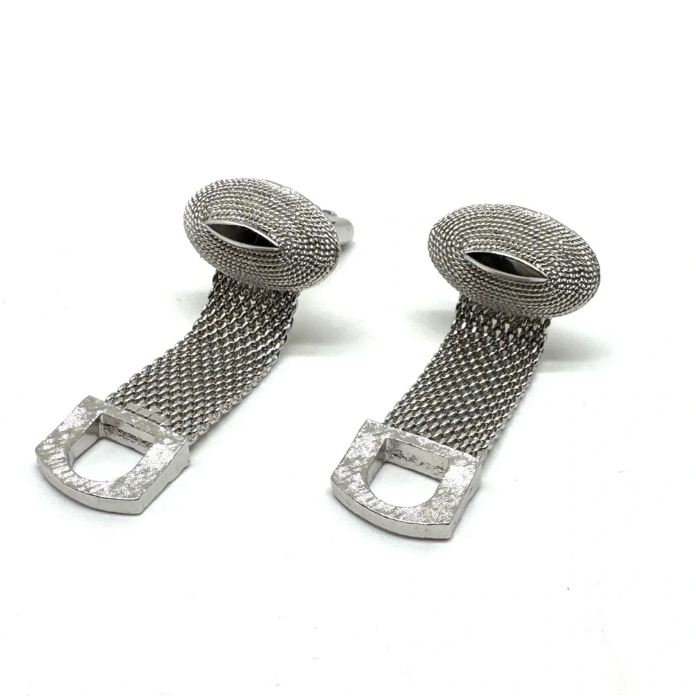 Vintage SWANK Silver Mesh Oval Foldover Cufflinks